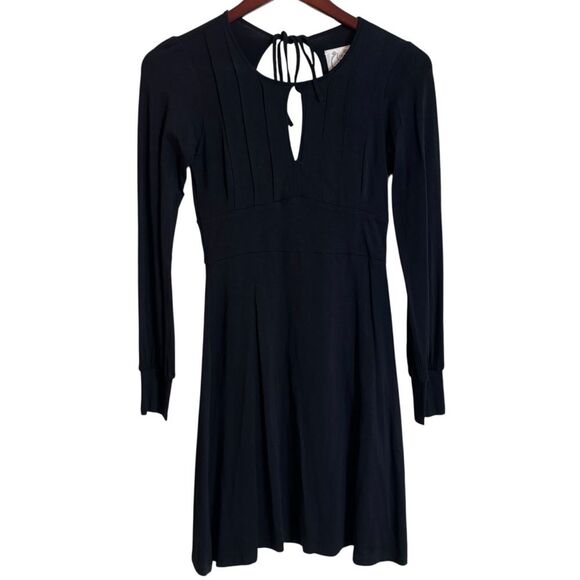Vintage Free People Long Sleeve Keyhole Mini Dress Witchy Whimsigoth Black XS - Picture 2 of 12